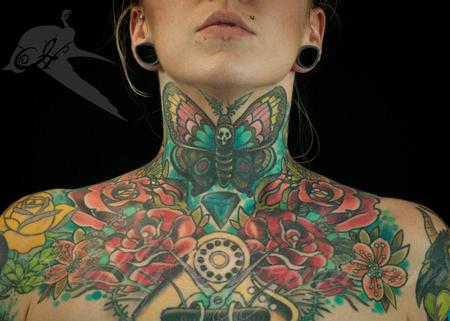 Holly Azzara - Deathhead moth and roses fancy neck piece coverup